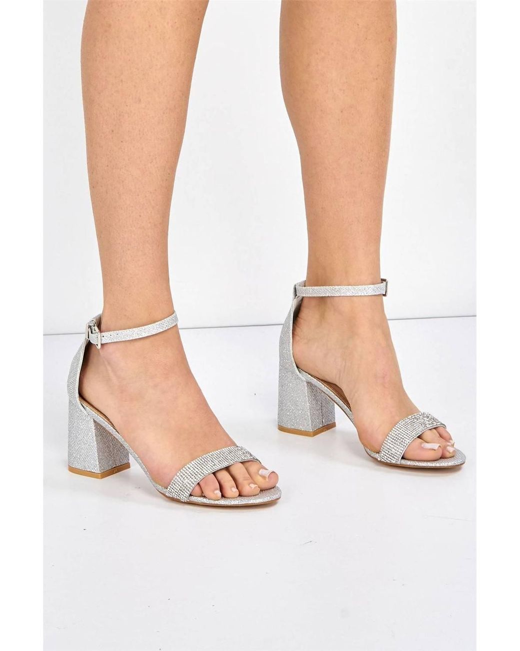 Miss Diva Metallic Asti Block Heel Ankle Strap Mesh Fabric Sandals