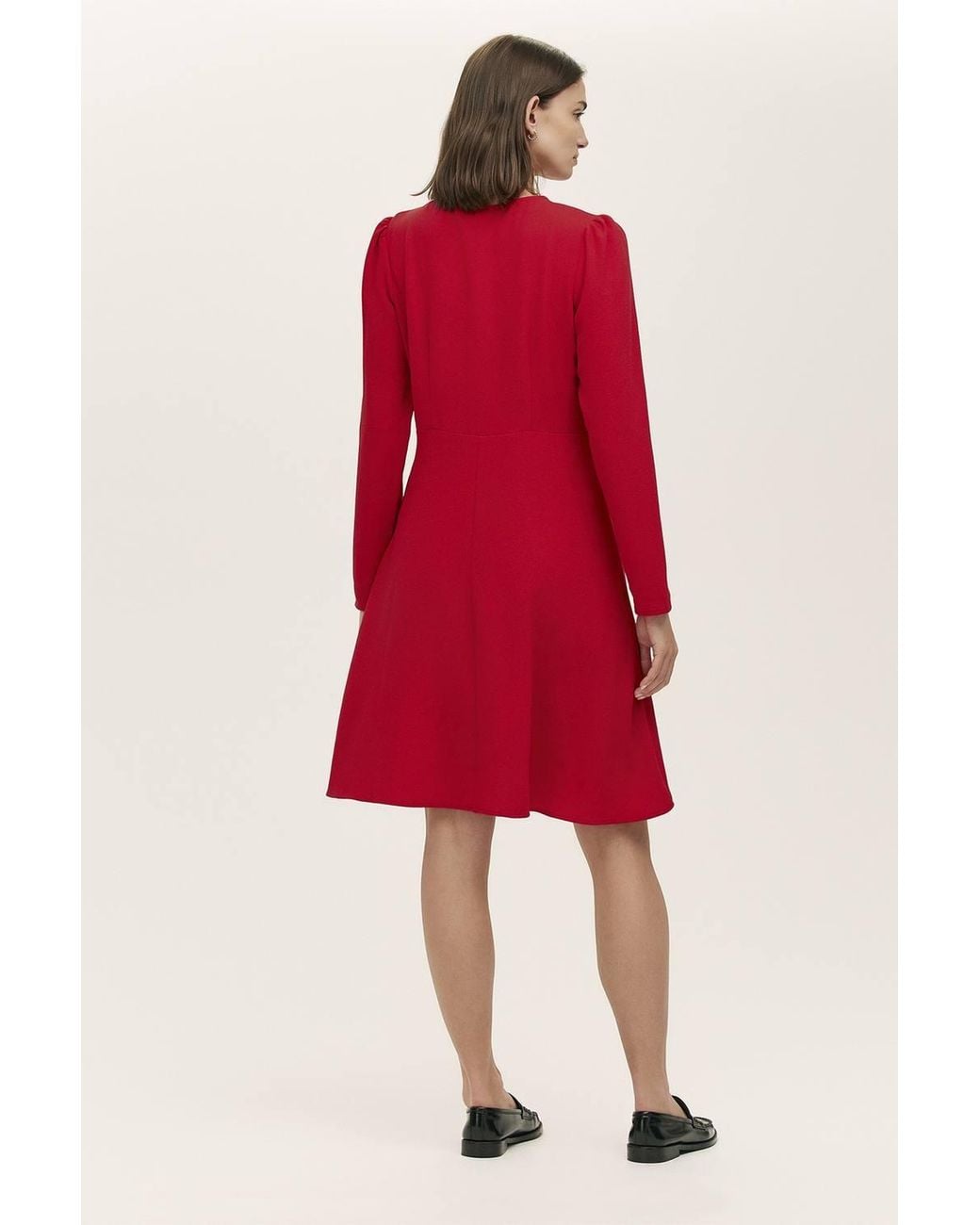 Finery London Red Shauna Crepe Long Sleeve Short Dress