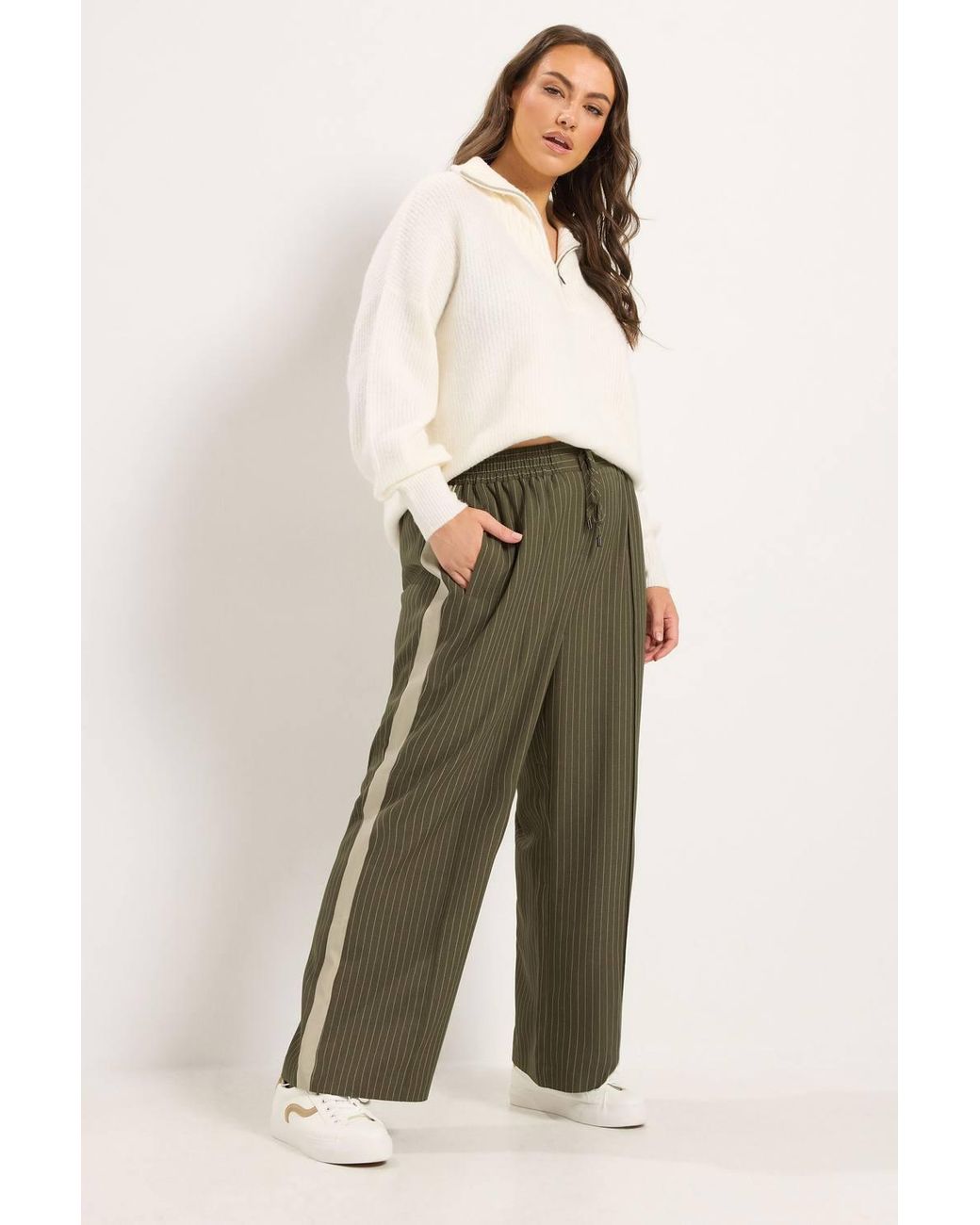 Yours Green Pinstripe Wide Leg Trousers
