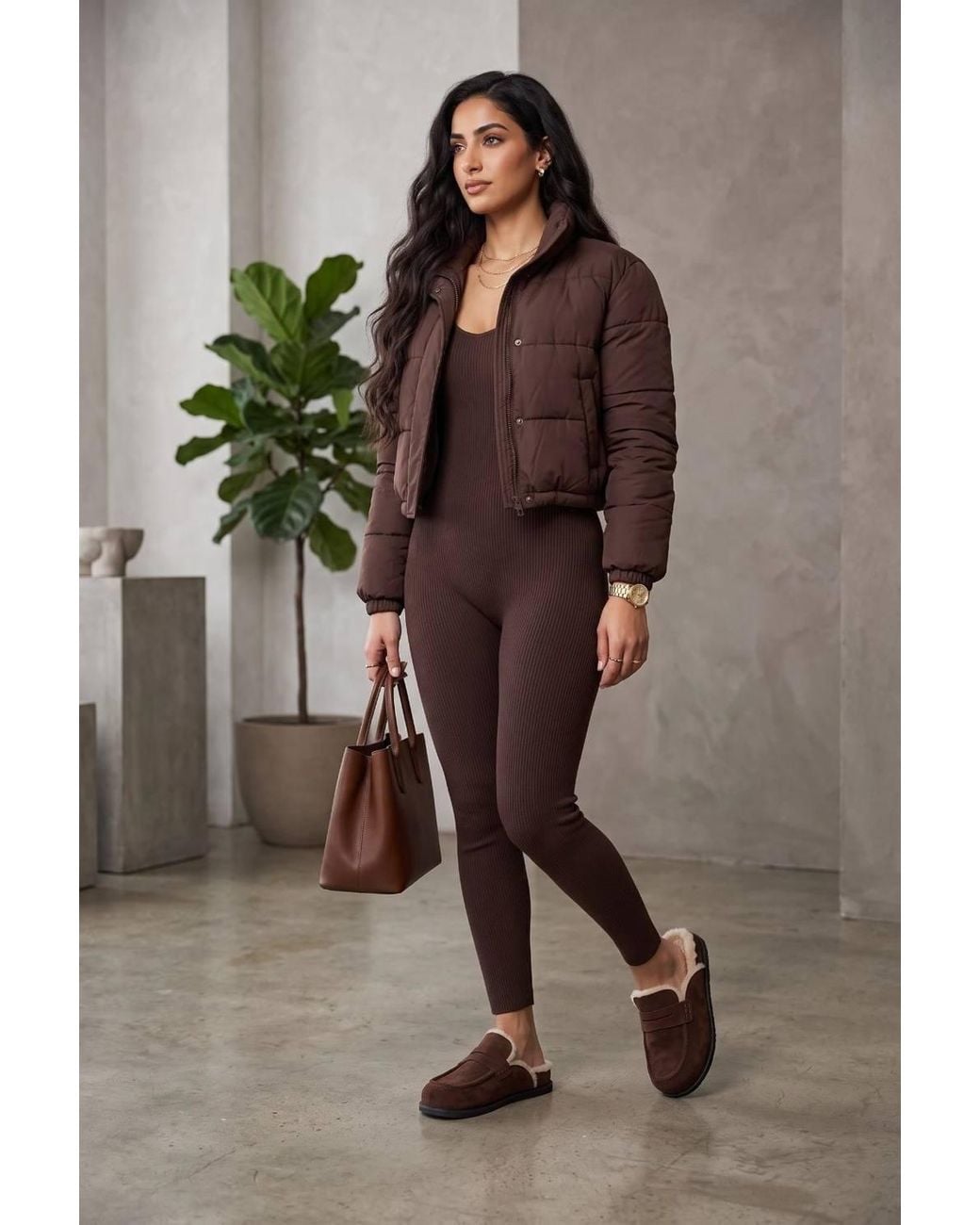 Miss Diva Brown Alviera Fur Detail Backless Mule Loafer Slippers