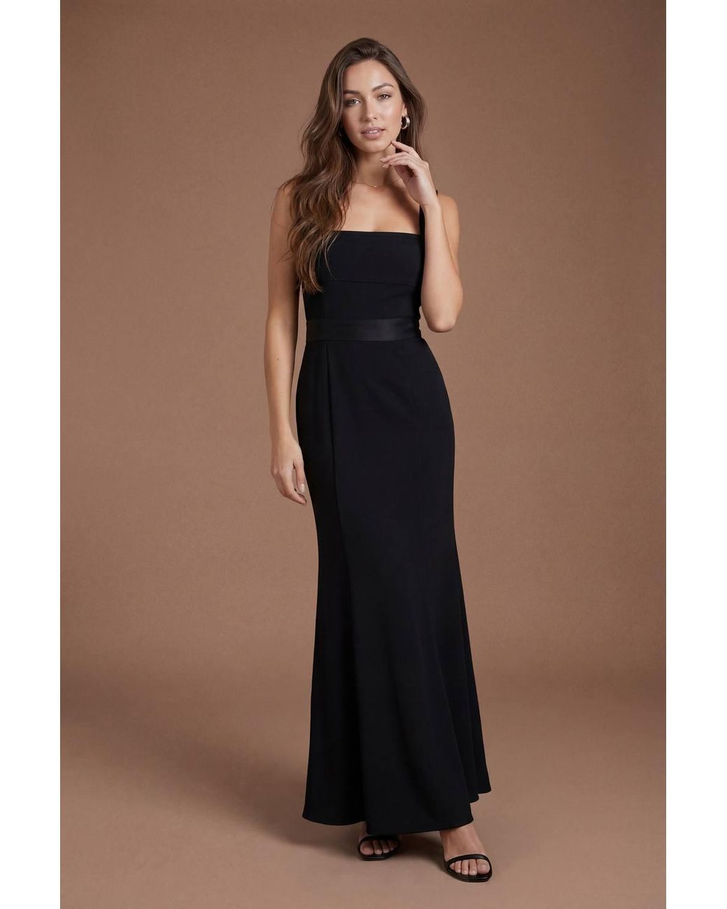 Coast Black Strappy Satin Bridesmaid Dress With Tie Back Detail