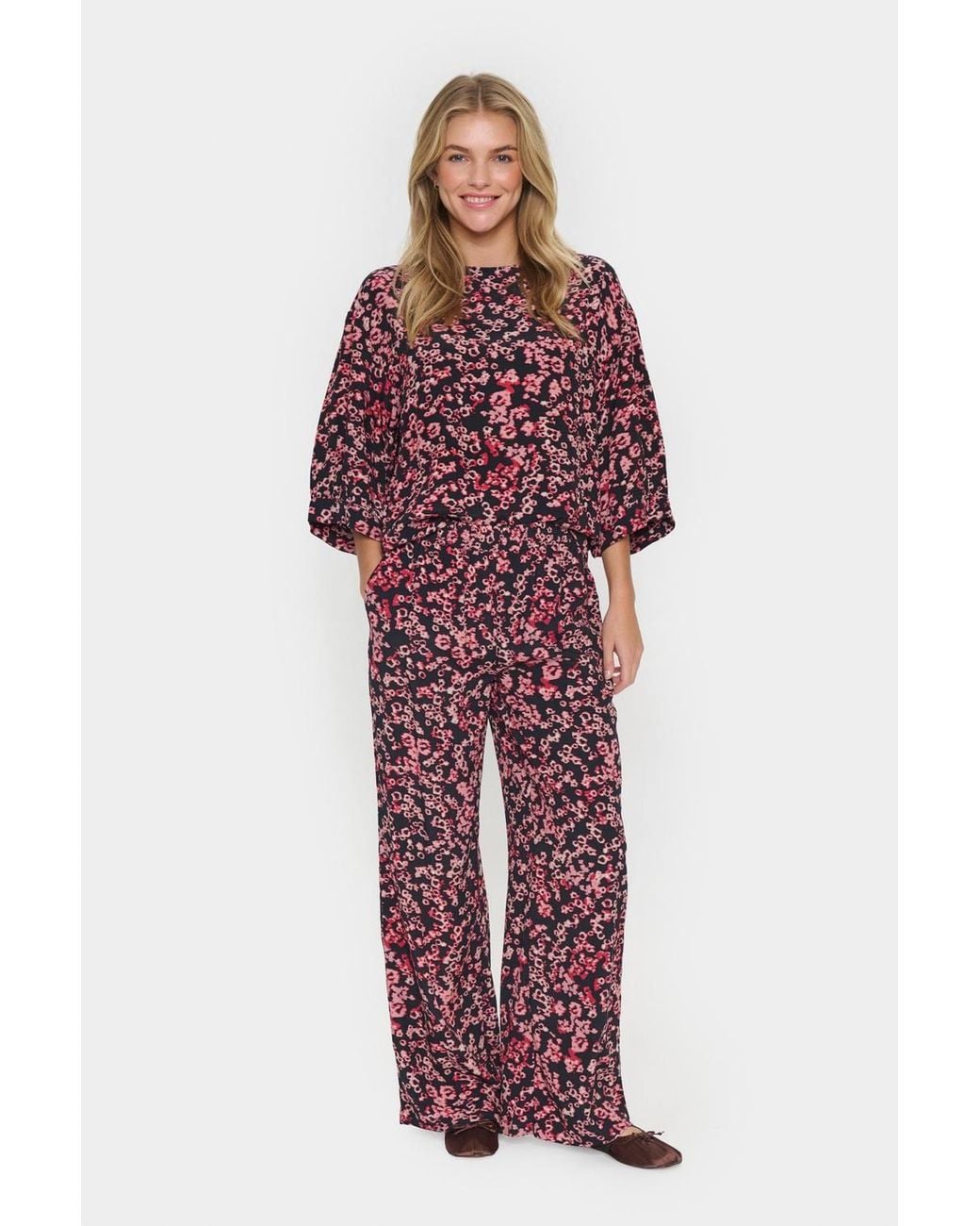 Saint Tropez Red Jeahsz High Waisted Wide Leg Trousers