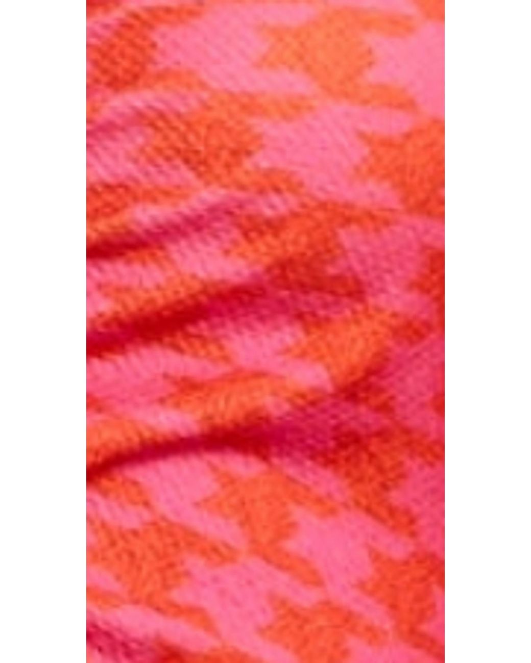 Liquorish Red Distorted Houndstooth Print Fitted Midi Dress W/ High Neck & Ruching Detail