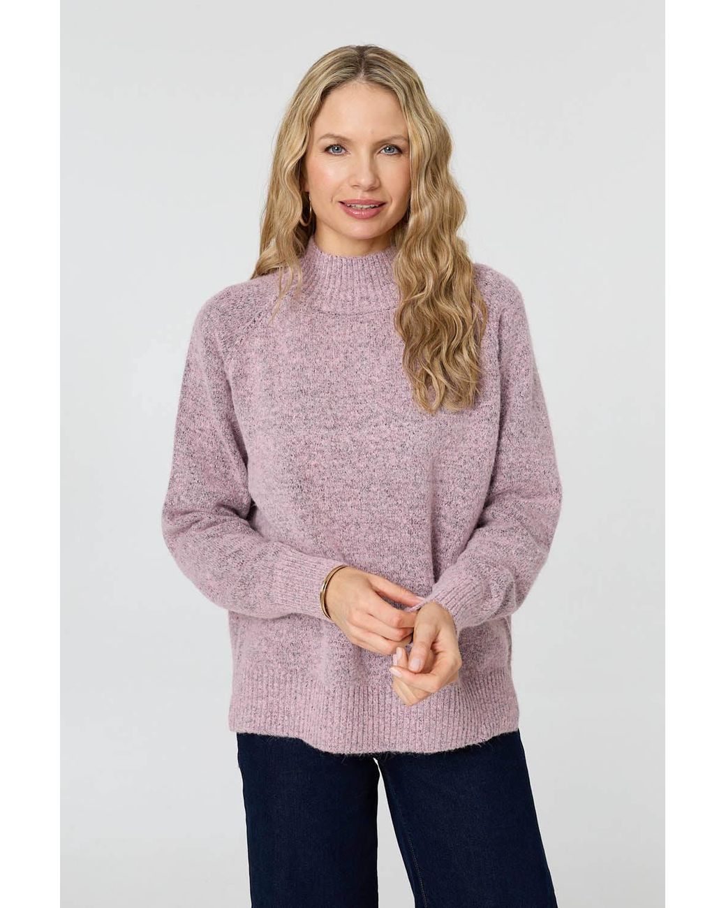 Izabel London Pink Textured High Neck Long Sleeve Jumper