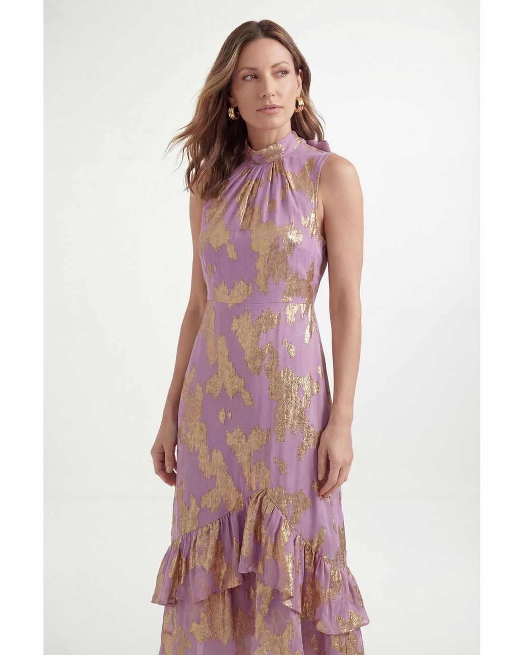 Wallis Pink Petite Metallic Ruffle Hem Maxi Dress