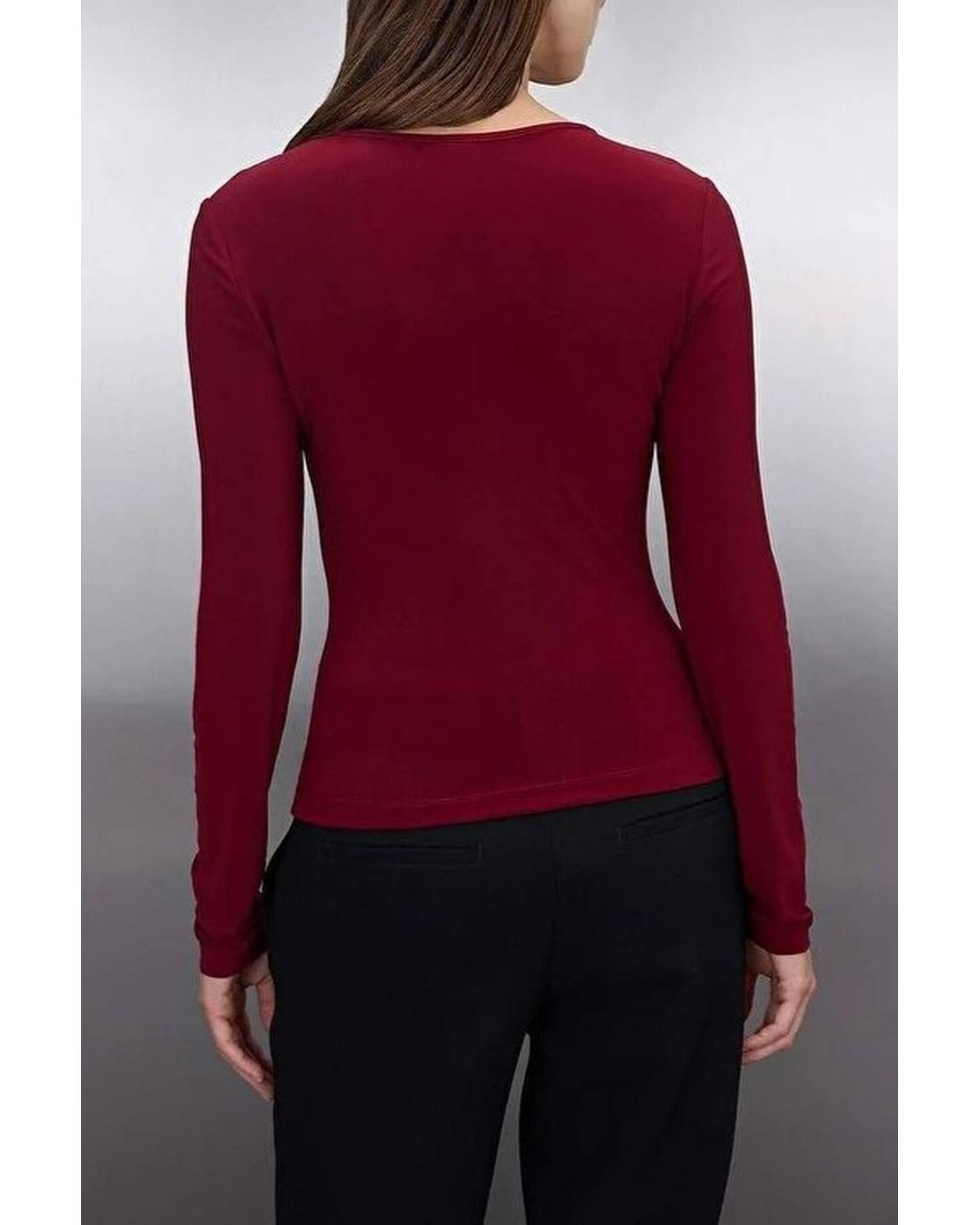 WOVCOR Red Fitted Stretch Knit Blouse W/ Cut Out & Hardware Detail