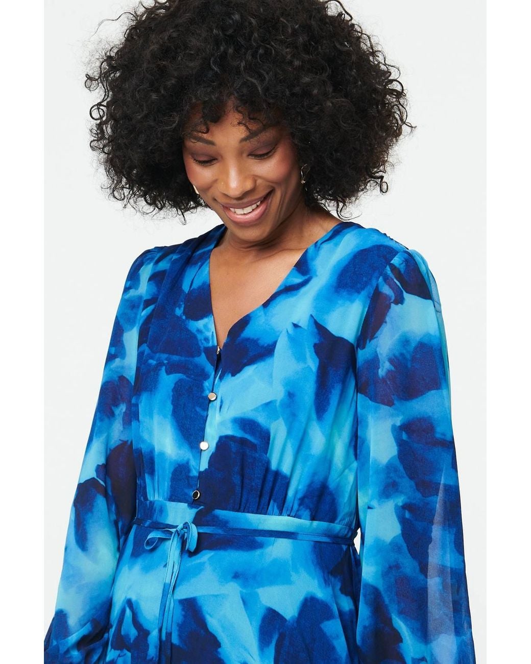 Izabel London Blue Printed Semi Sheer Layered Midi Dress