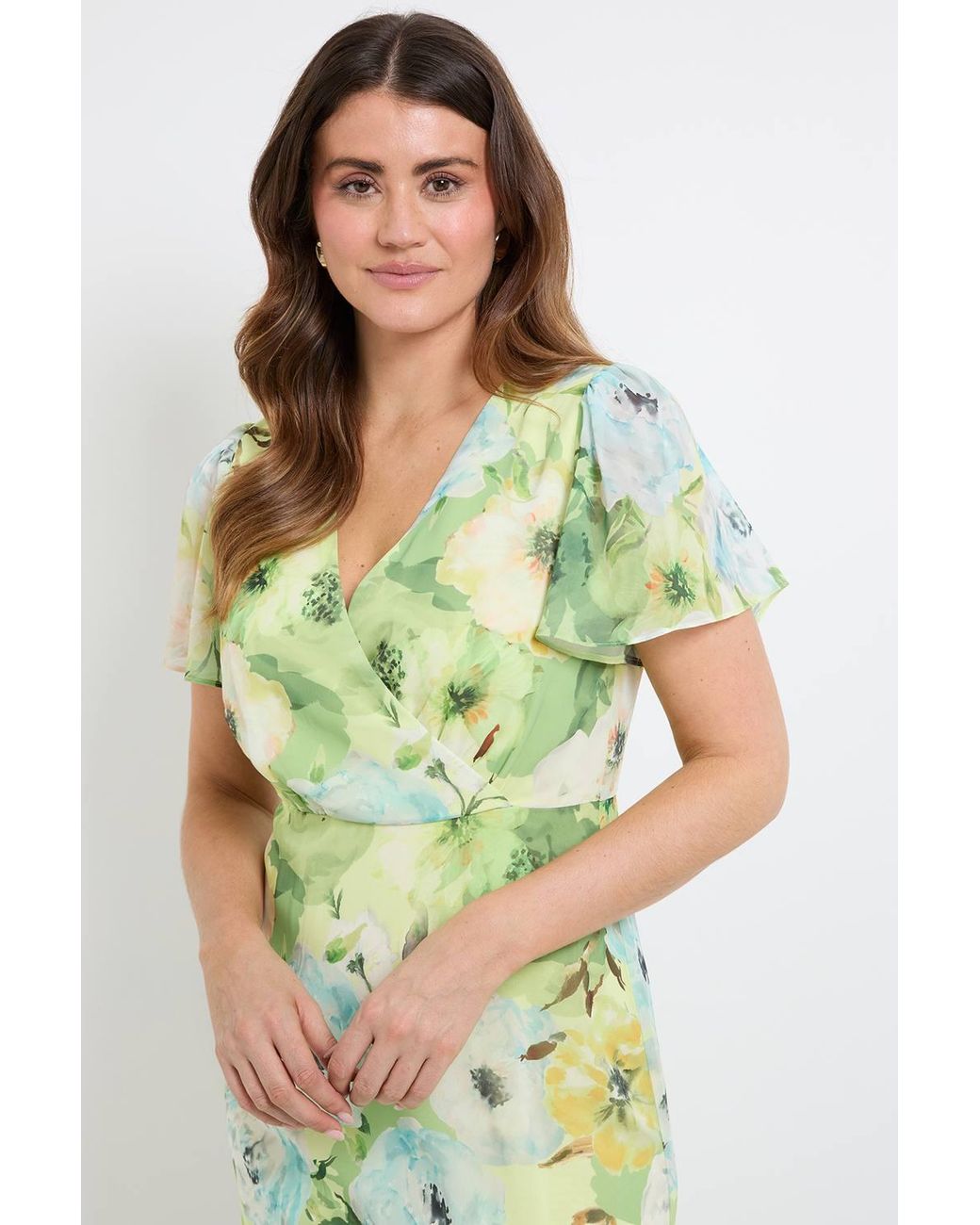 Wallis Green Floral Ruffle Hem Midi Dress