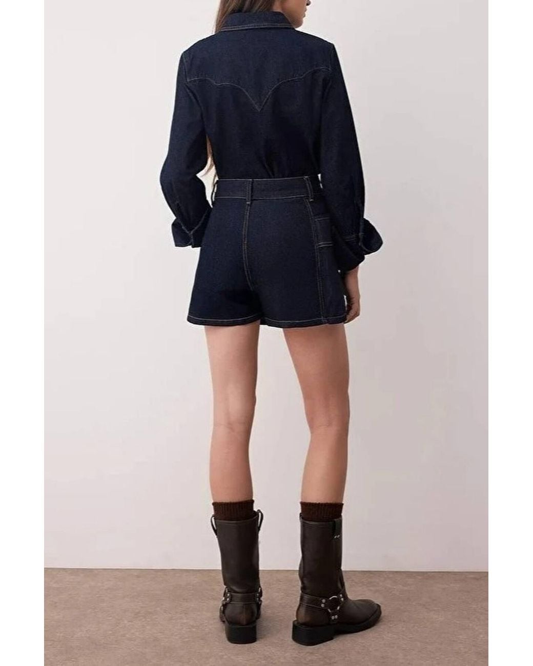 WOVCOR Blue Double Breasted Denim Mini Skort W/ Utility Pocket Detail