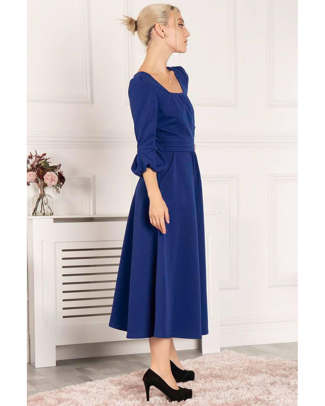 Jolie Moi Blue Bell Sleeve Flare Midi Dress