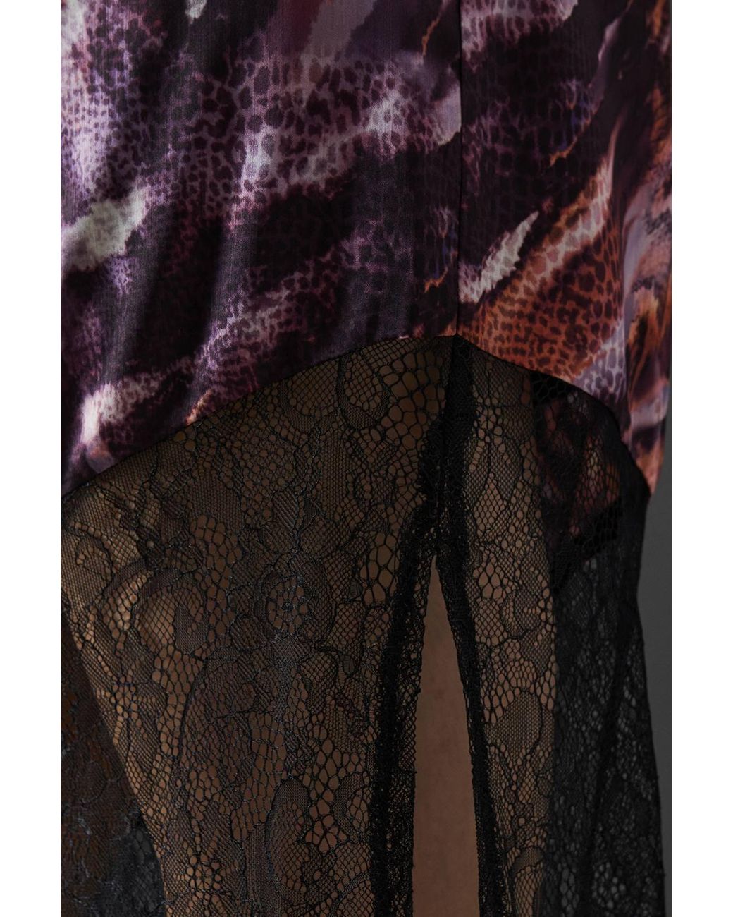 Warehouse Black Marble Satin Column Lace Panel Midi Dress