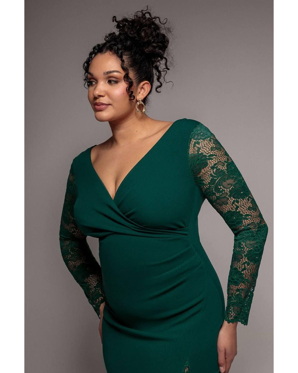 Goddiva Green Scuba & Lace Wrap Maxi Dress