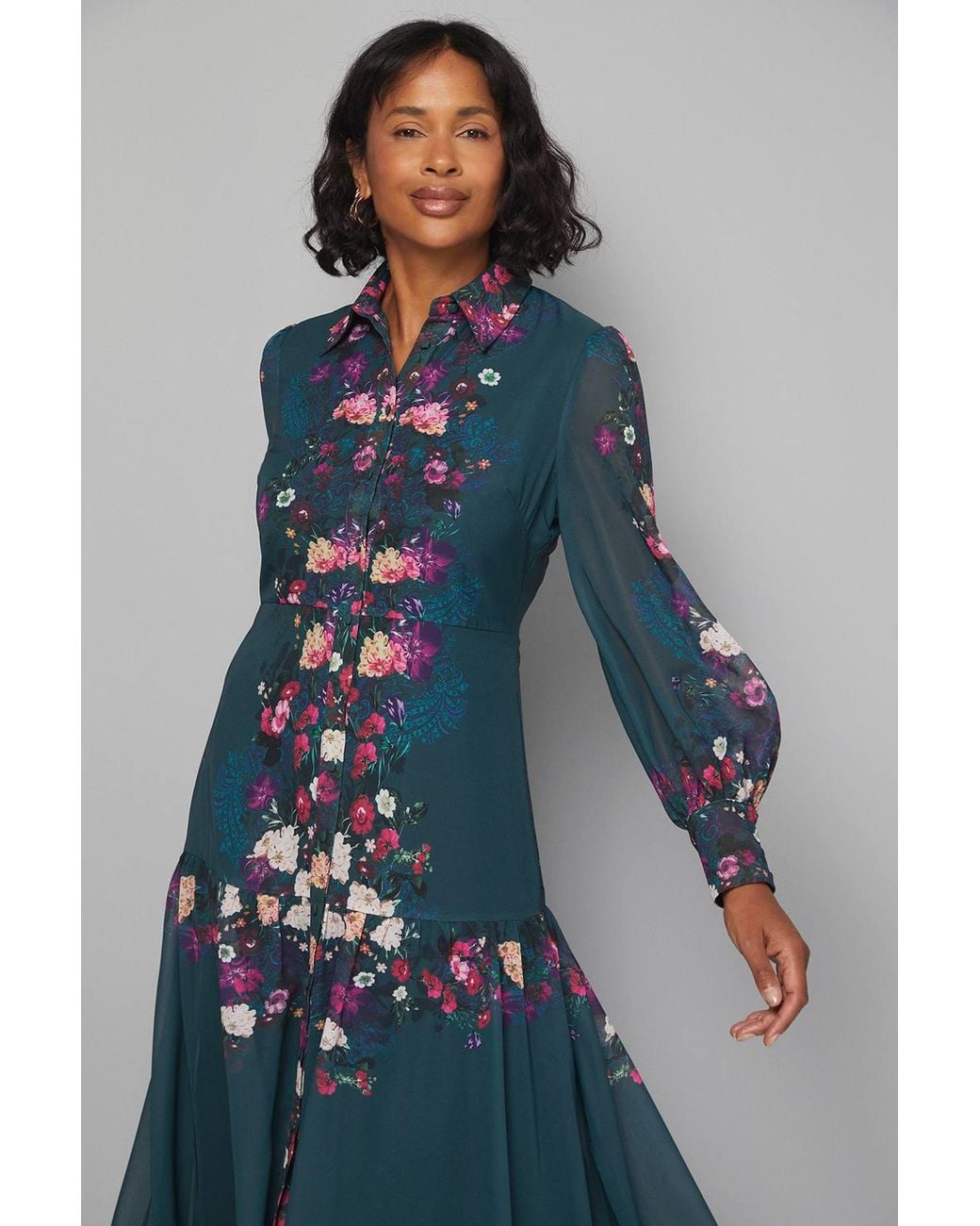 Wallis Blue Floral Tiered Shirt Maxi Dress