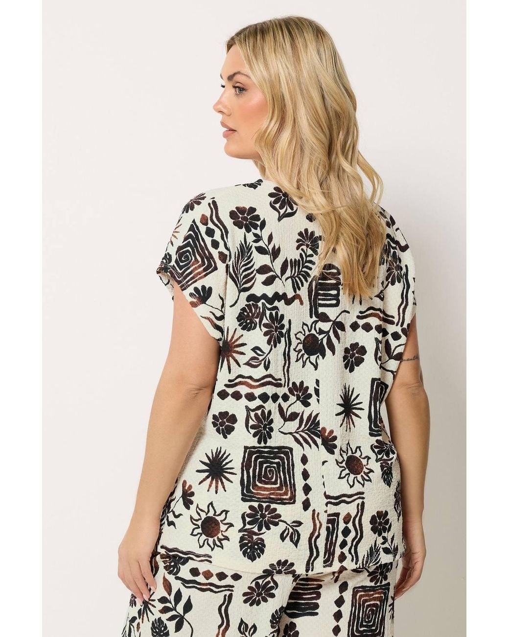 Yours White Printed Grown On Sleeve Top