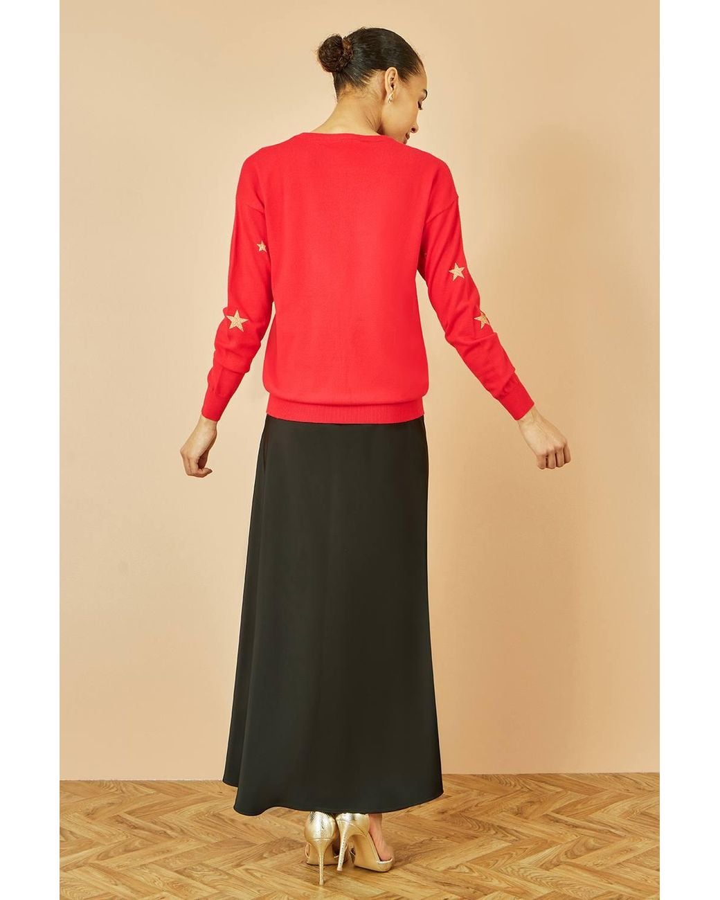 Yumi' Red Foil Star Print Relaxed Fit Jumper