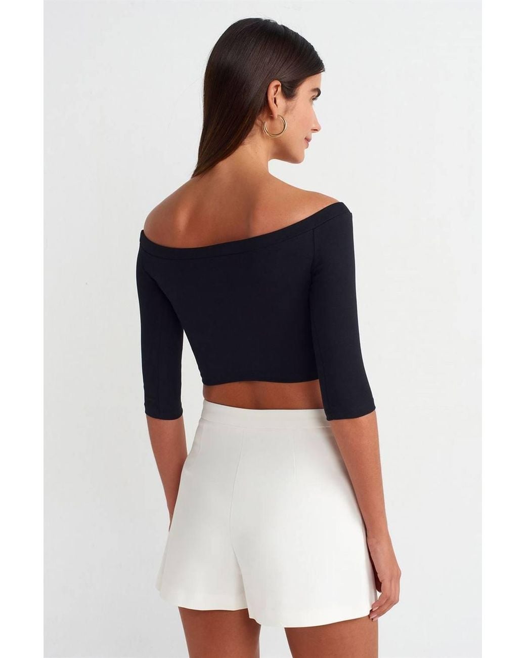 Dilvin Blue Off-Shoulder Crop Blouse