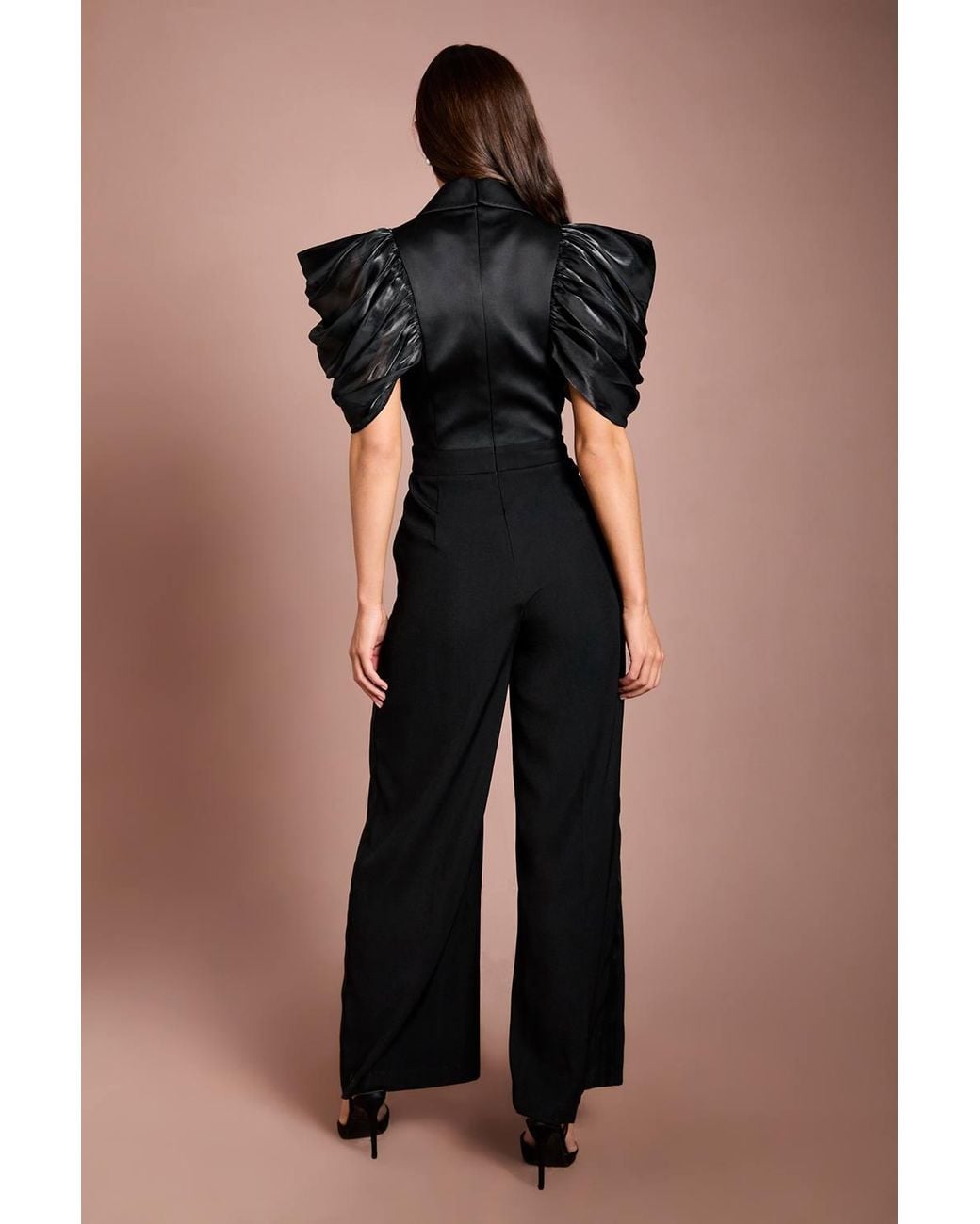 Coast Black Exaggerated Sleeve Wrap Over Top Jumpsuit