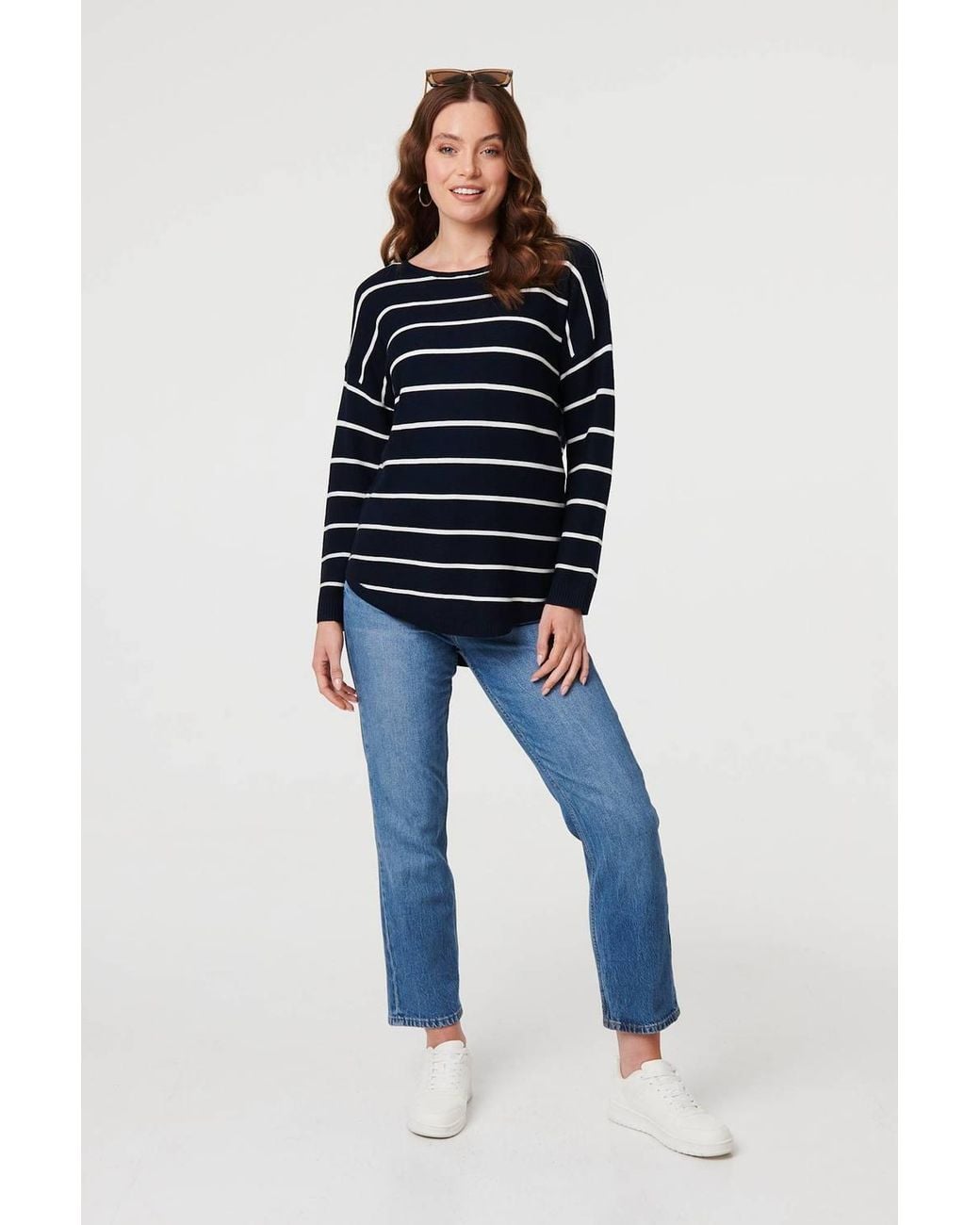 Izabel London Blue Striped Drop Shoulder Long Sleeve Top