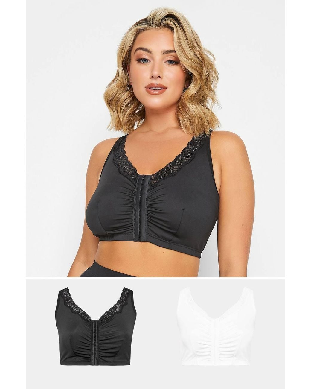 Yours Black 2 Pack Non Padded Lace Trim Bras Bras