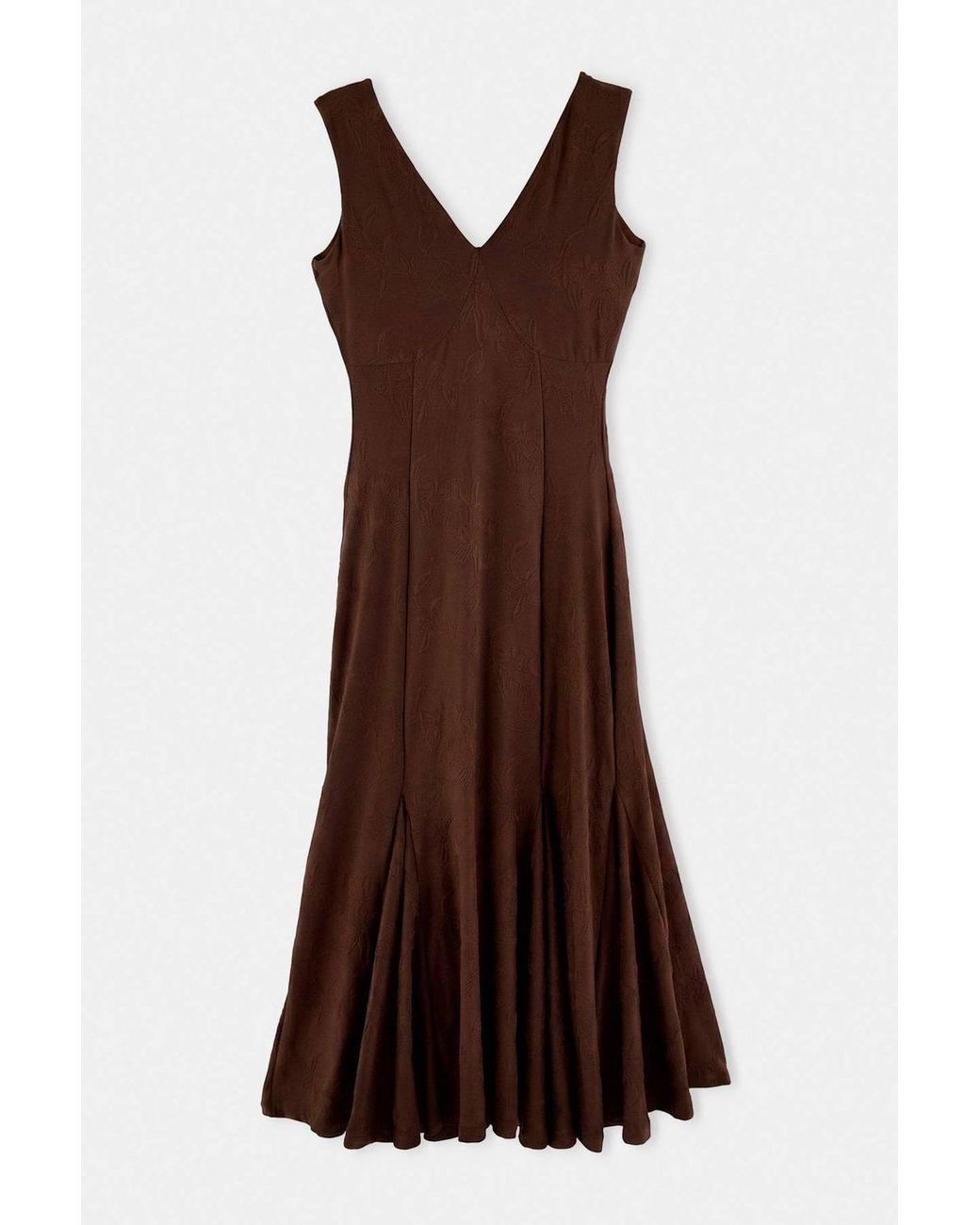 WOVCOR Brown V Neck Thick Strap Sleeveless A-Line Maxi Dress