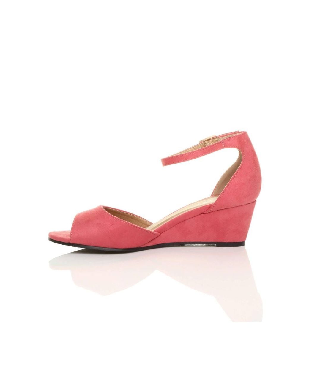 AJVANI Pink Mid Wedge Heel Ankle Strap Sandals