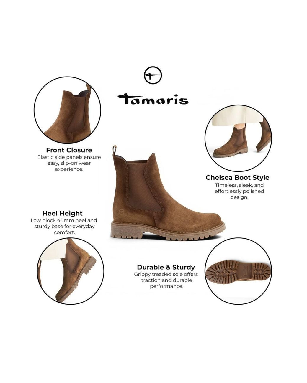 Infinity Leather Brown Tamaris Leather High Chelsea Ankle Boots