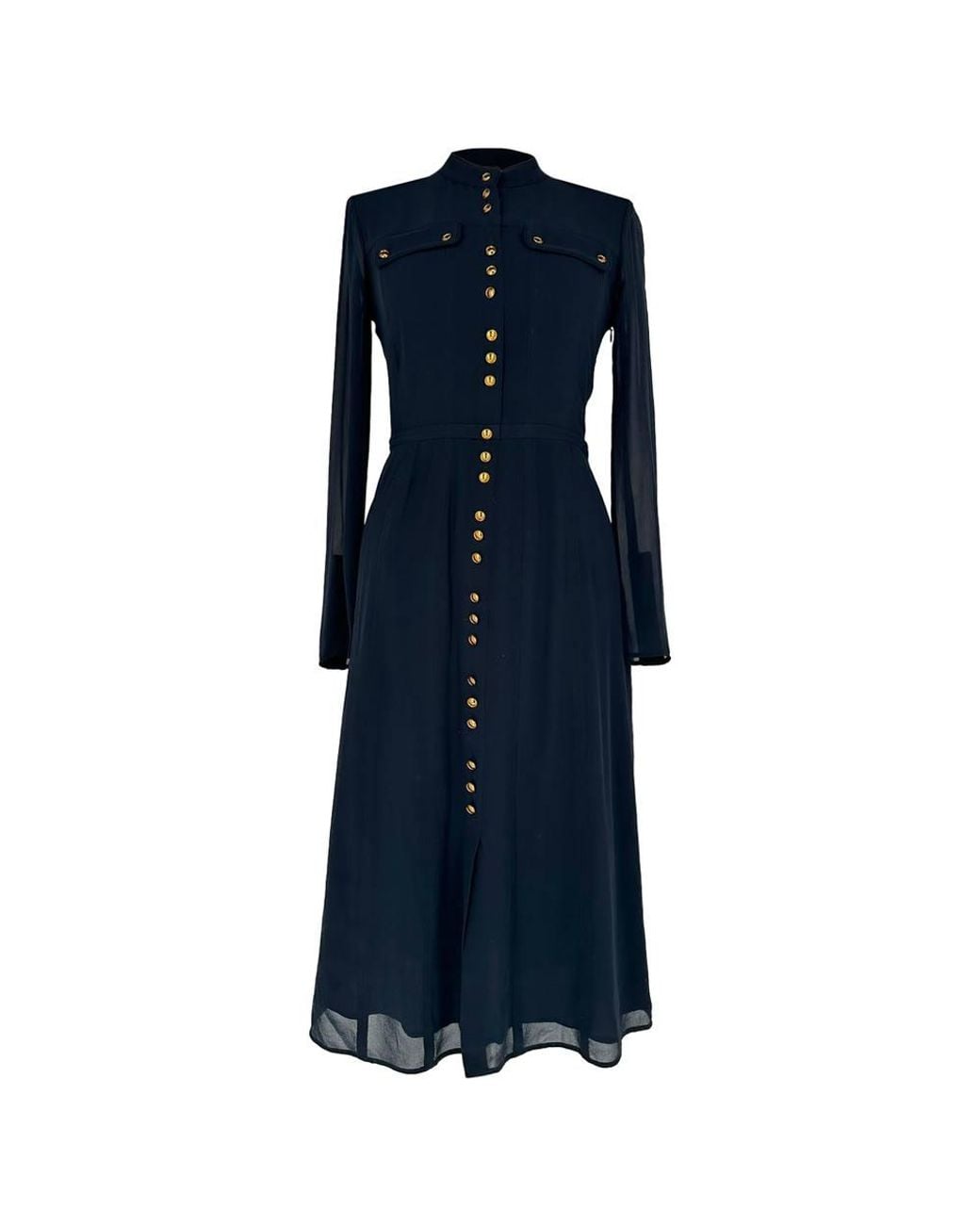Burberry Blue Preloved Button-Down Long Sleeve Midi Dress