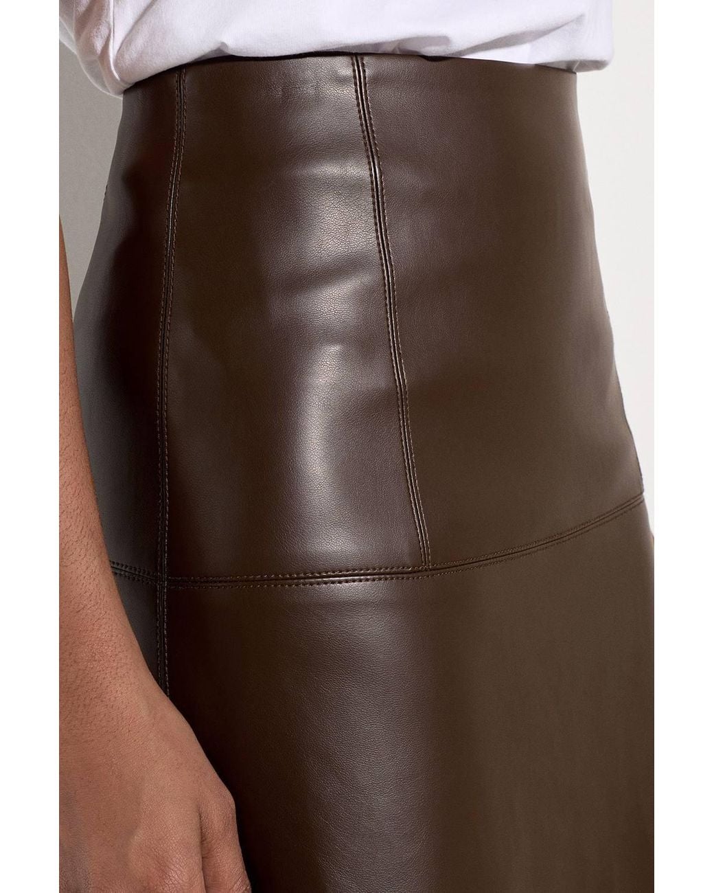 Apricot Brown Faux Leather Midaxi Skirt