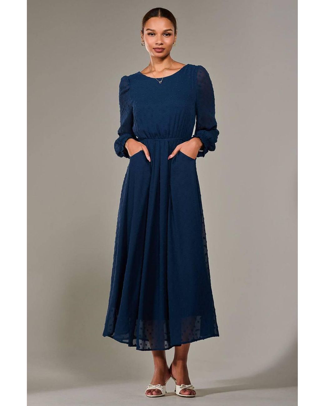 Jolie Moi Blue Long Sleeve Chiffon Midaxi Dress