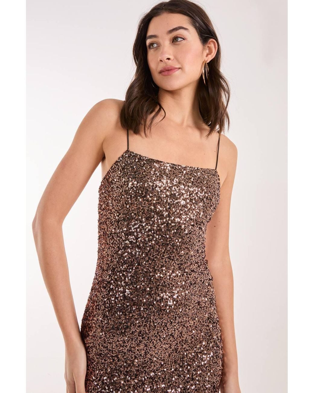 Pink Vanilla Brown Sequin Cami Mini Dress