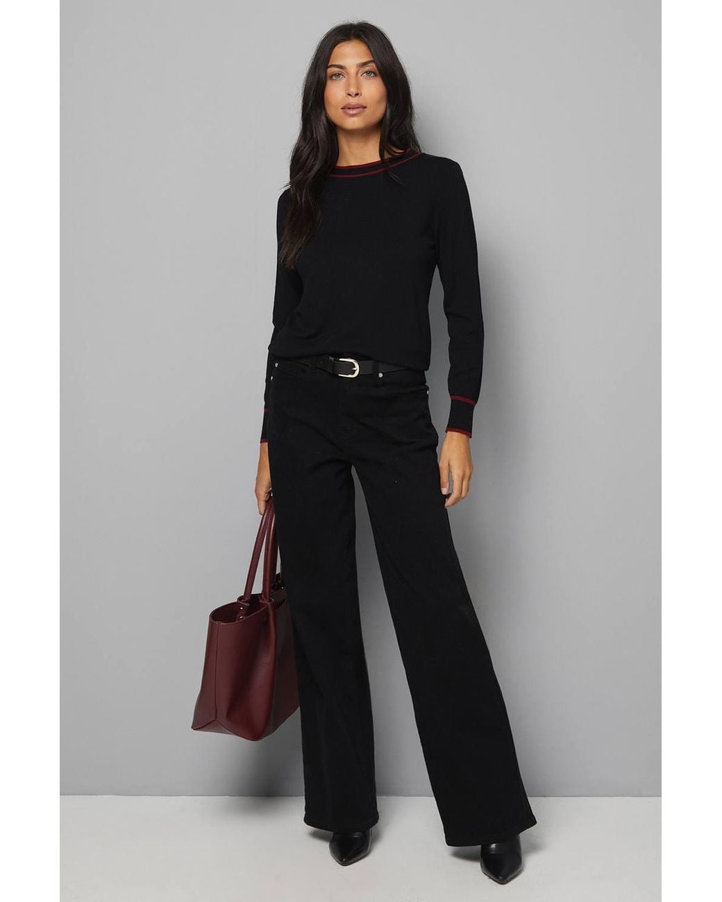 Wallis Black Zip Back Crew Knitted Jumper
