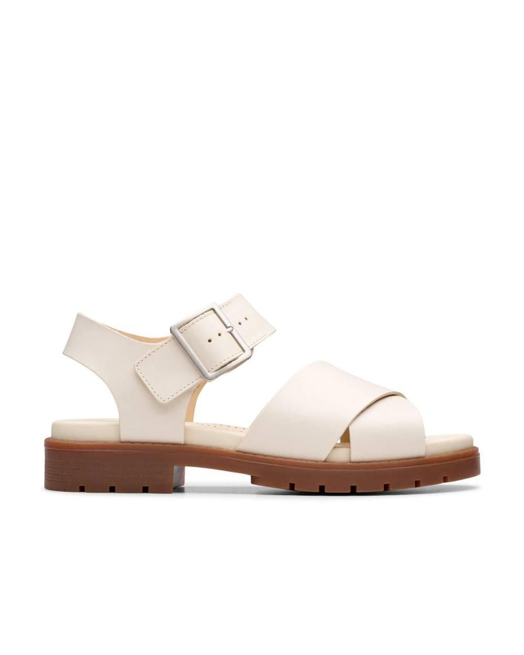 Clarks White Orinoco Cross Cream Leather Flat Sandals
