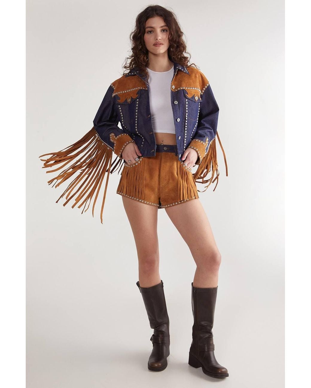 Nasty Gal Blue Denim Suede Mix Jacket