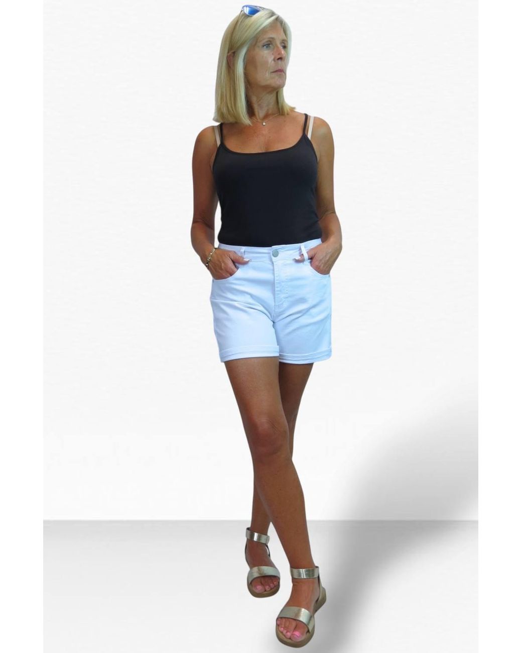 Paulo Due Blue Stretch Denim Coloured Shorts W/ Turn Up Cuff