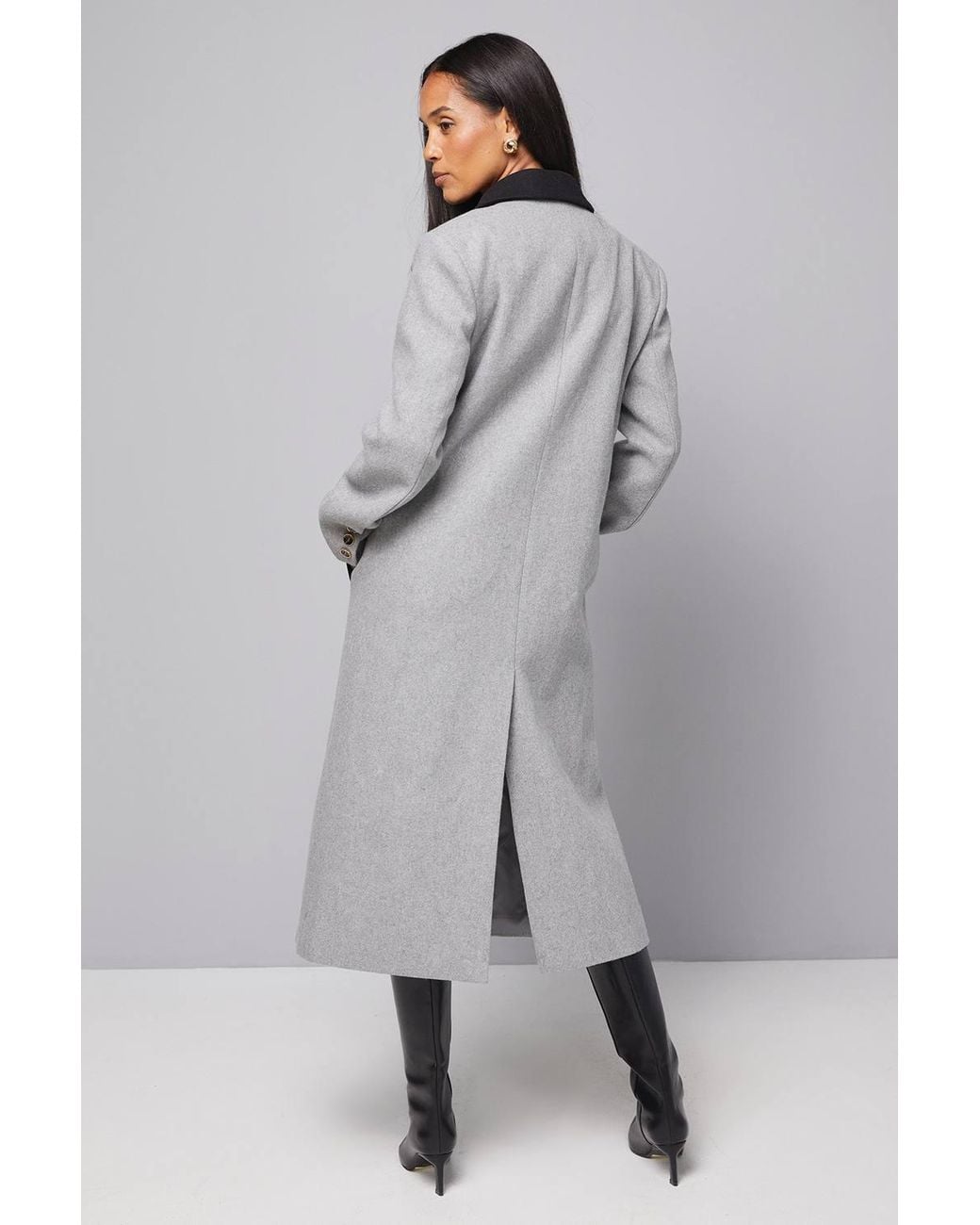 Wallis Gray Contrast Collar & Pocket Detail Coat