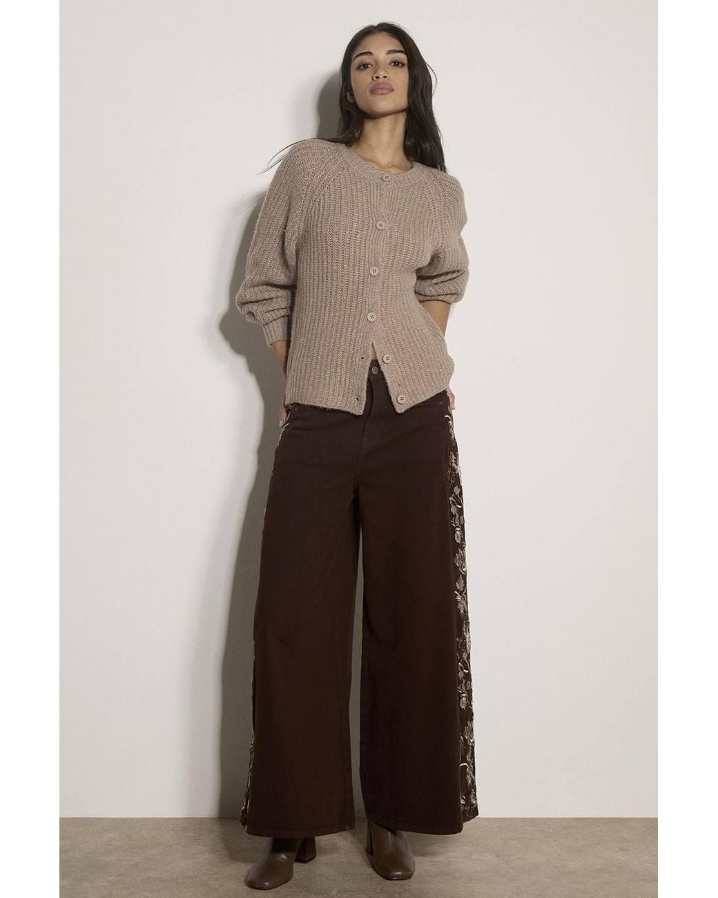 Apricot Brown Cotton Blend Chunky Ribbed Knit Cardigan