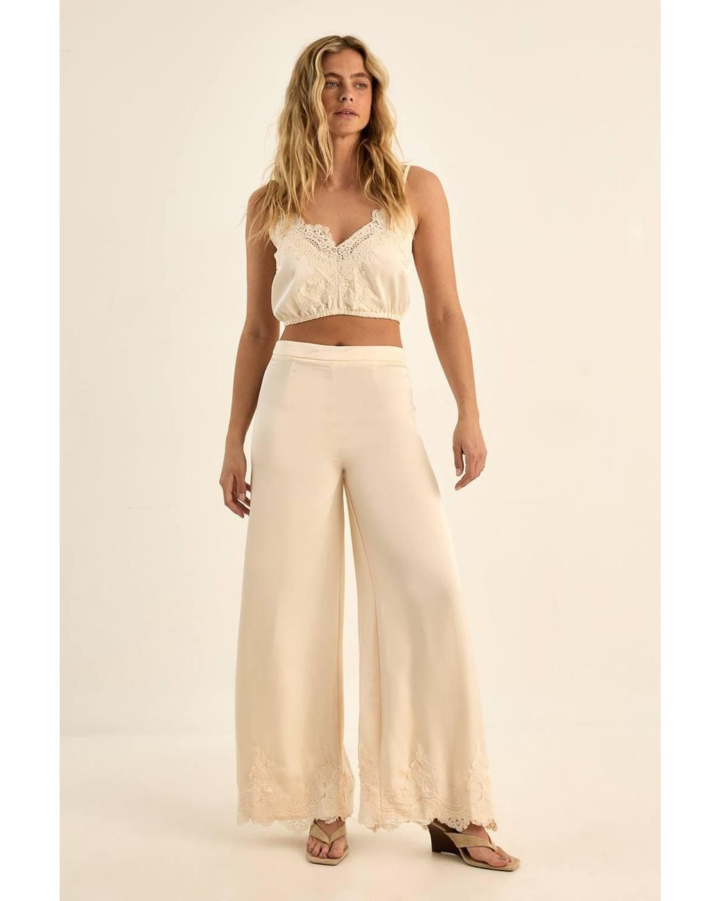 Nasty Gal Natural Premium Satin Lace Trim Bralet