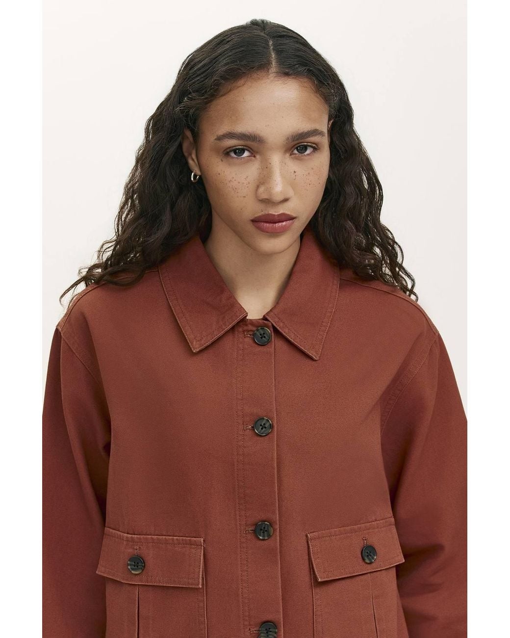 Finery London Brown Kelsie Cotton Canvas Button Front Jacket