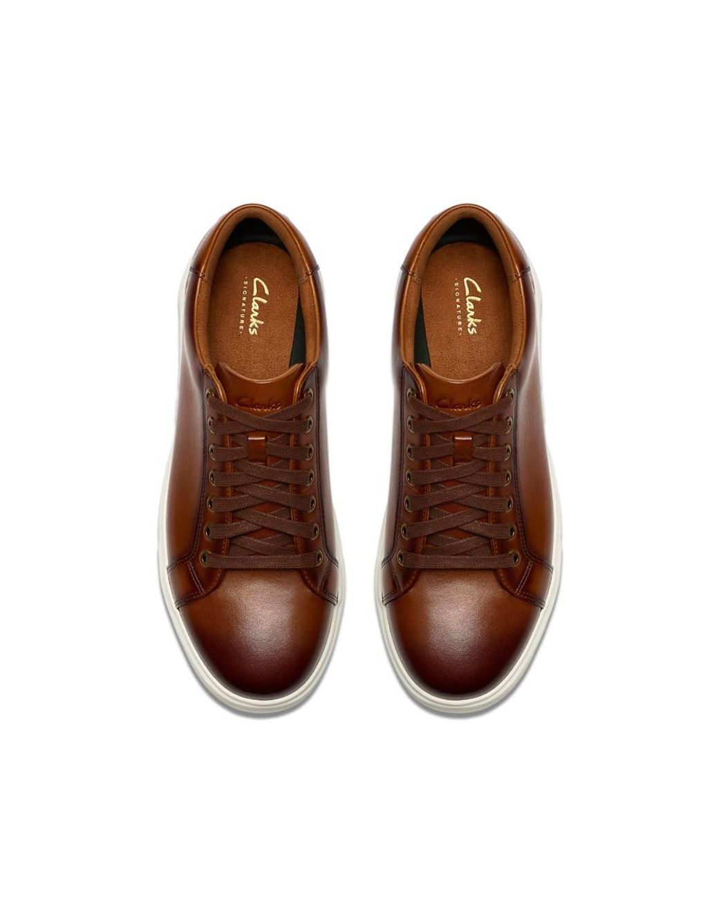 Clarks Brown Goswell Tie Tan Leather Trainers, Lace Up for men