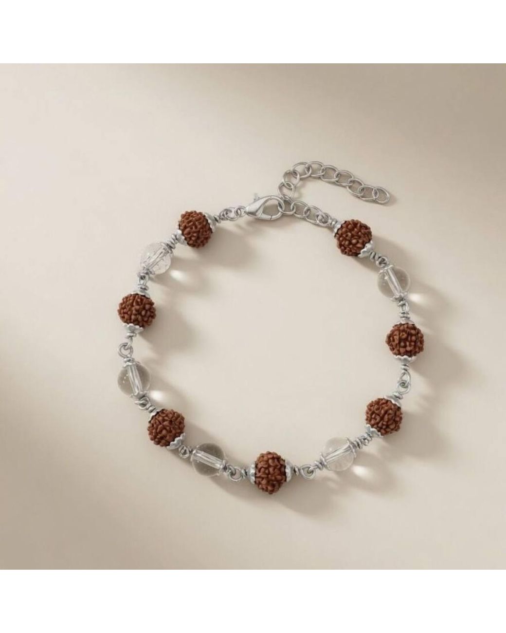The Colourful Aura Natural Rudraksha & Crystal Quartz Bracelet, -Plated