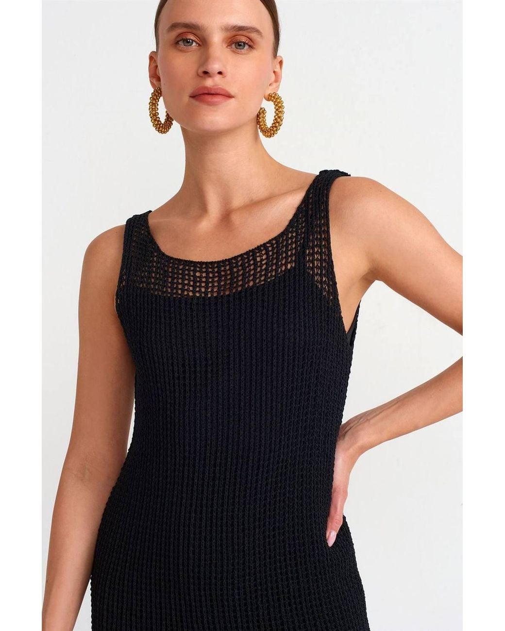 Dilvin Blue Sleeveless Ribbed Midi Dress
