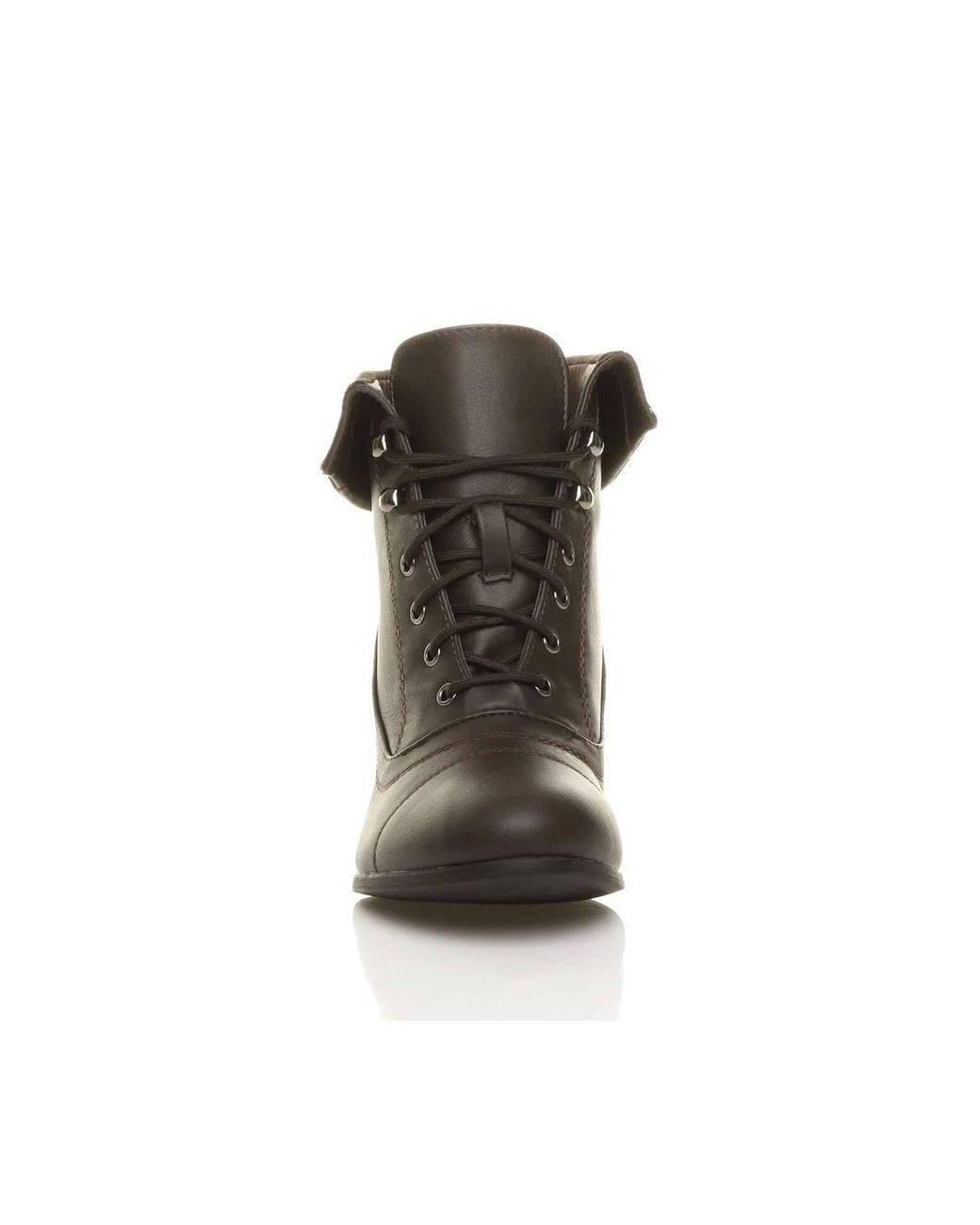 AJVANI Brown Mid Cuban Heel Pixie Lace Up Granny Ankle Boots