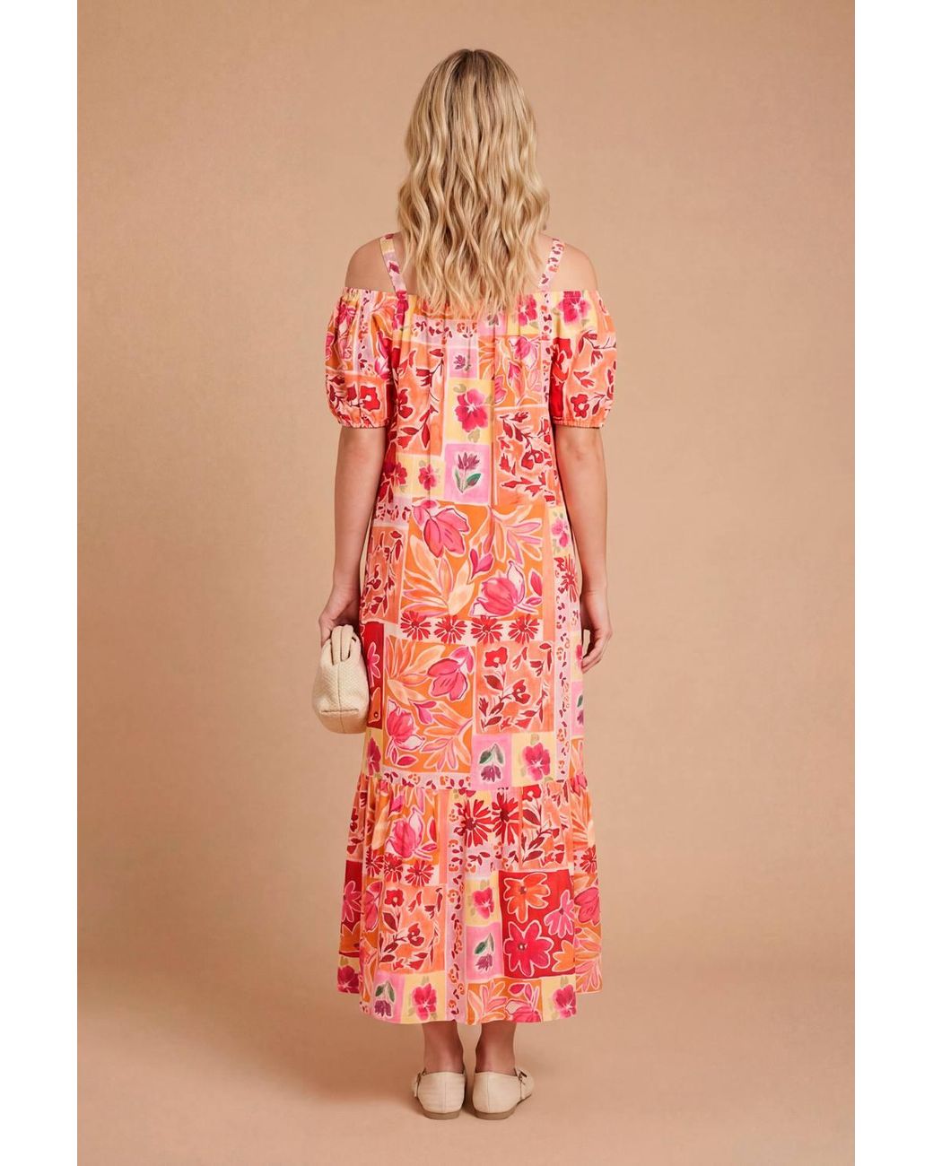 Dorothy Perkins Cold Shoulder Bardot Puff Sleeve Tiered Maxi Dress