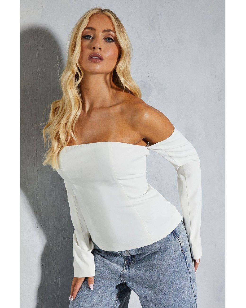 MissPap White Bardot Structured Zip Back Top