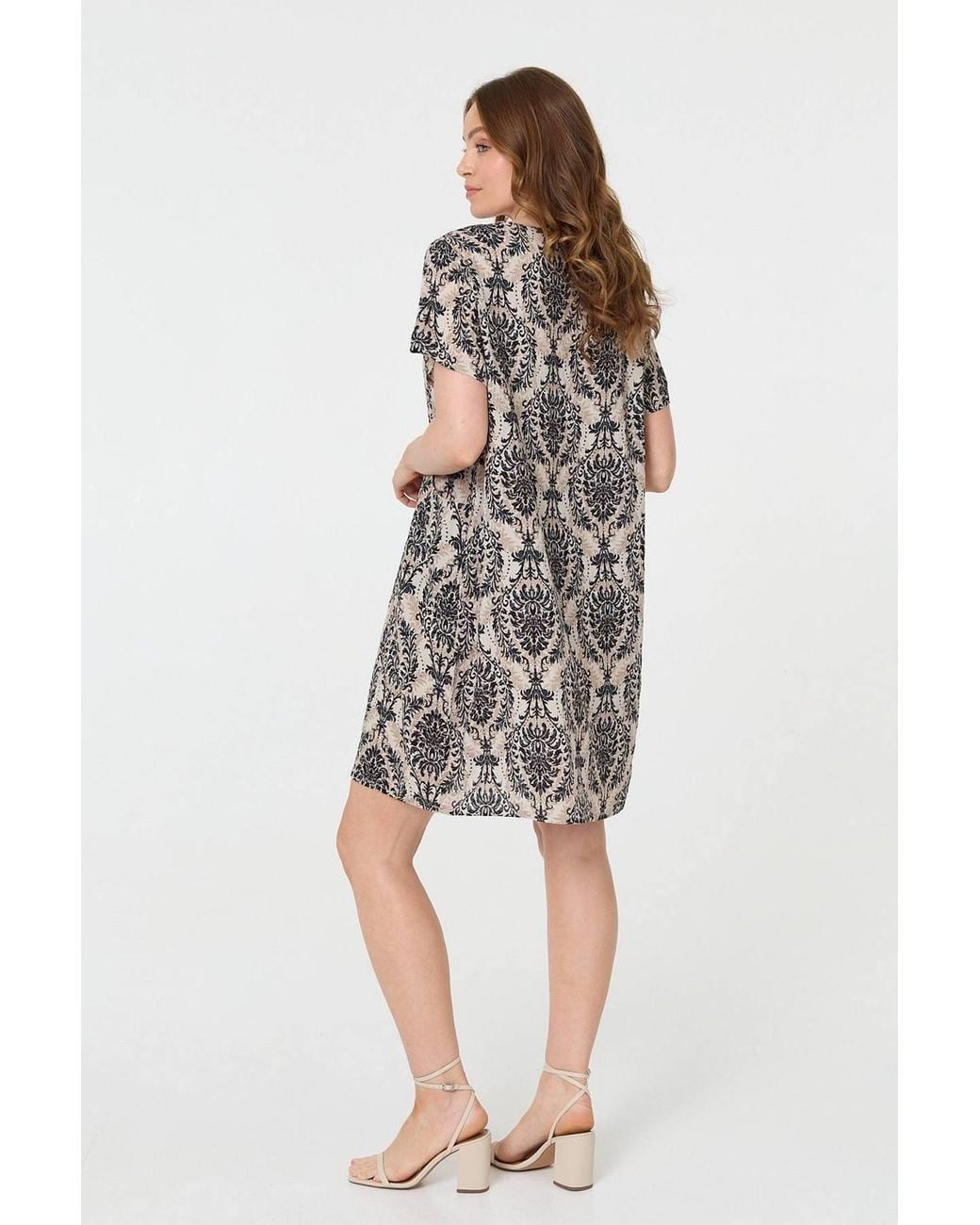 Izabel London Blue Baroque Print Relaxed Short Shift Dress