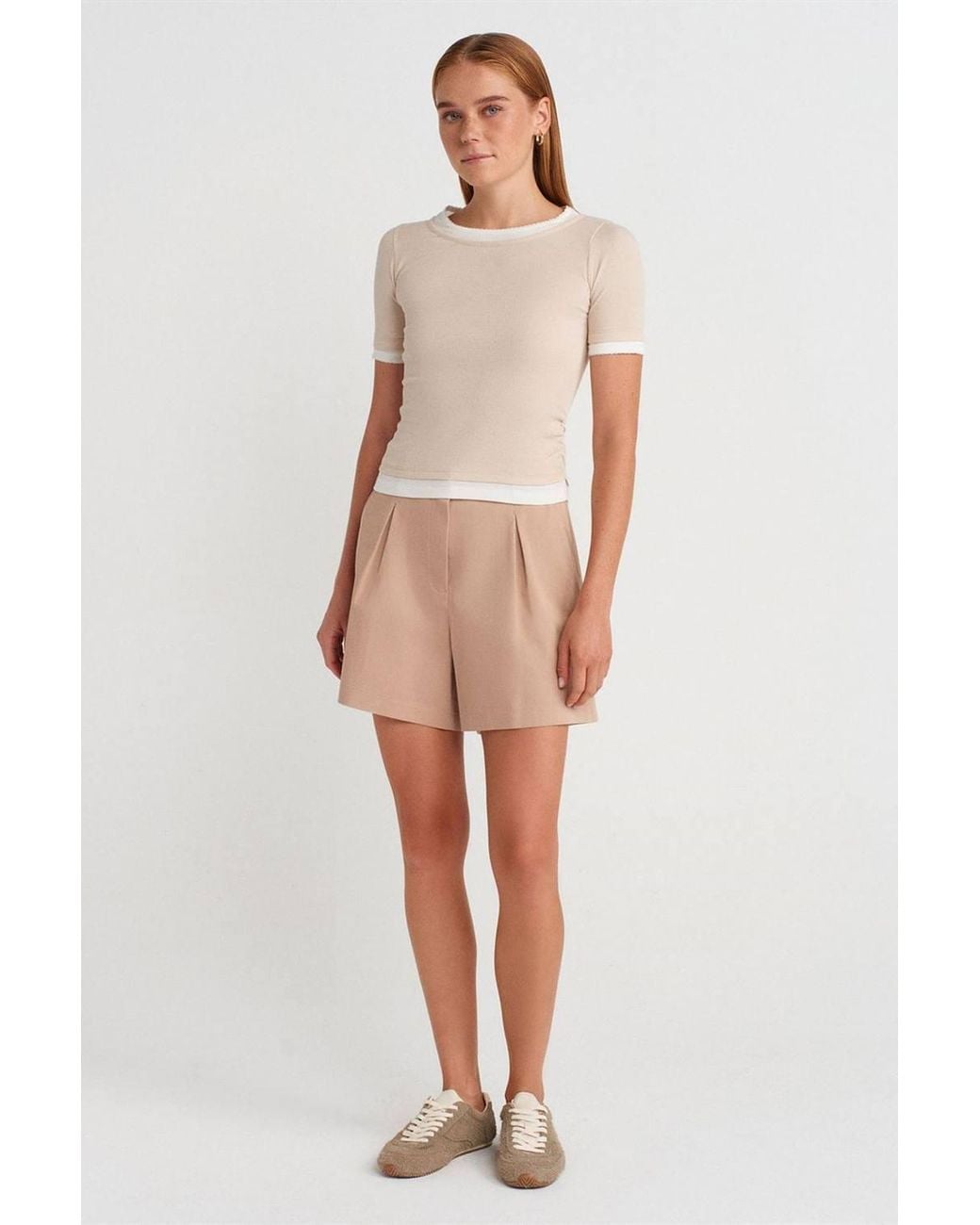 Dilvin Natural Crop Slim-Fit Crew Neck T-Shirt