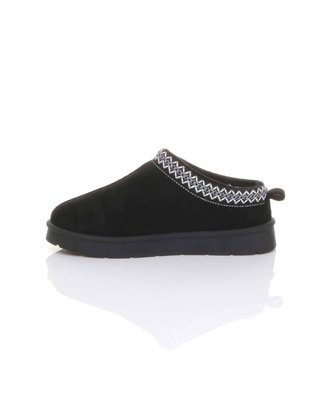 AJVANI Black Faux Fur Lined Comfy Aztec Embroidered Ultra Mini Booties Slippers