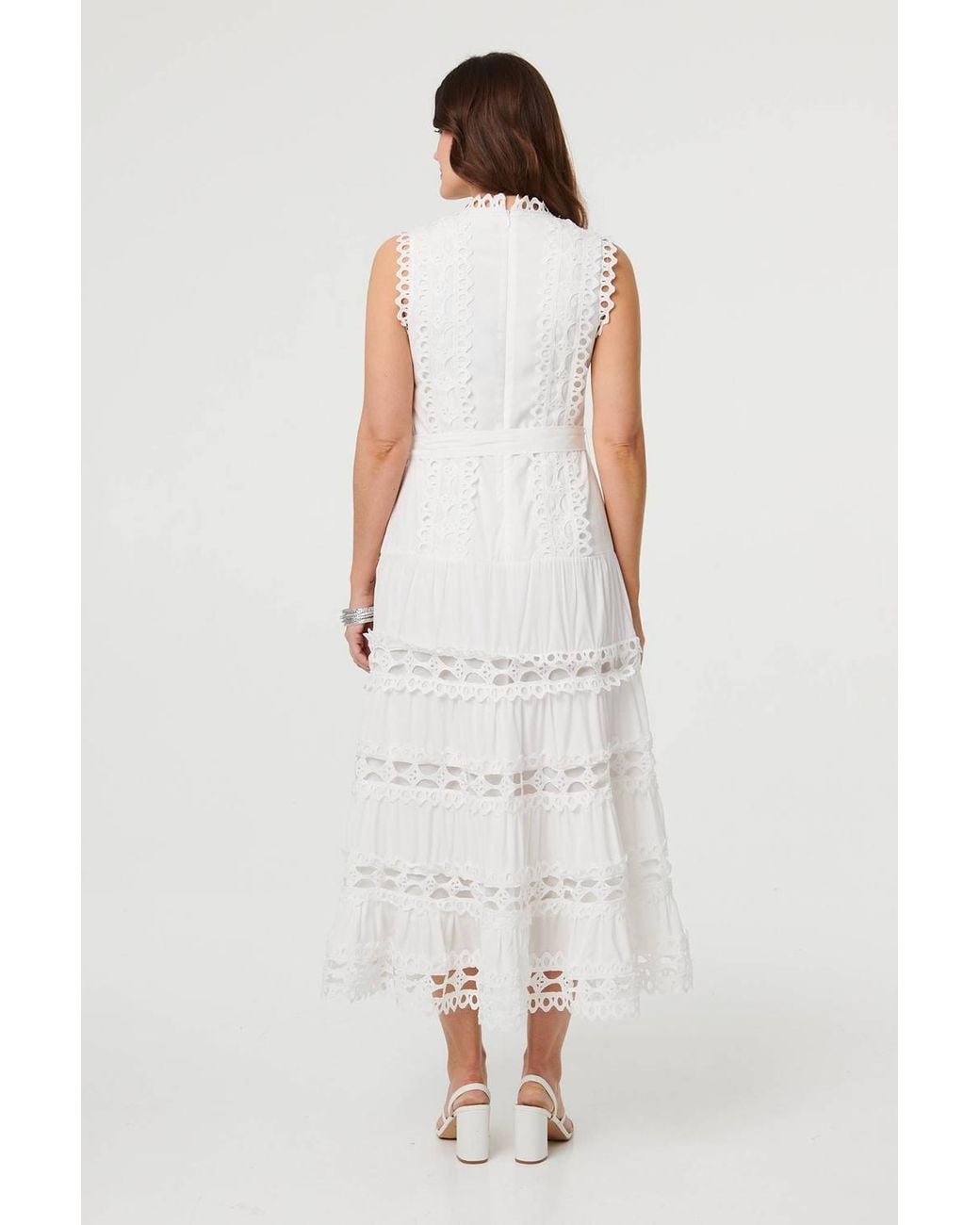 Izabel London White Lace Layer Sleeveless Tie Maxi Dress
