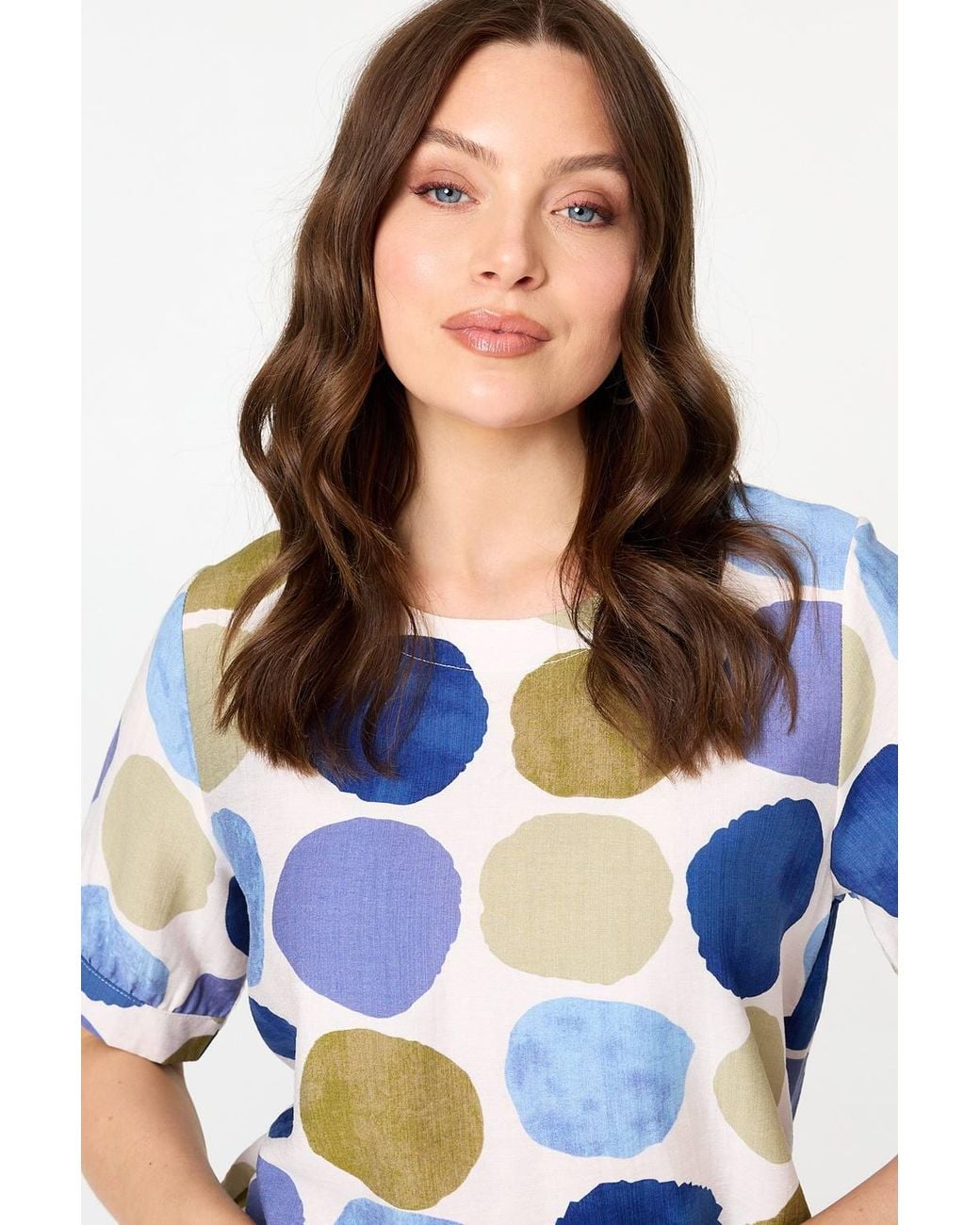Izabel London Blue Printed 1/2 Sleeve Relaxed Blouse