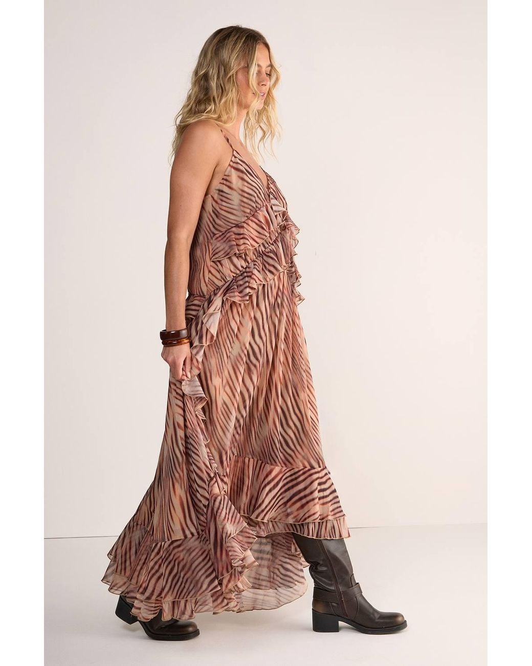 Nasty Gal Pink Zebra Ruffle Tie Front Maxi Dress